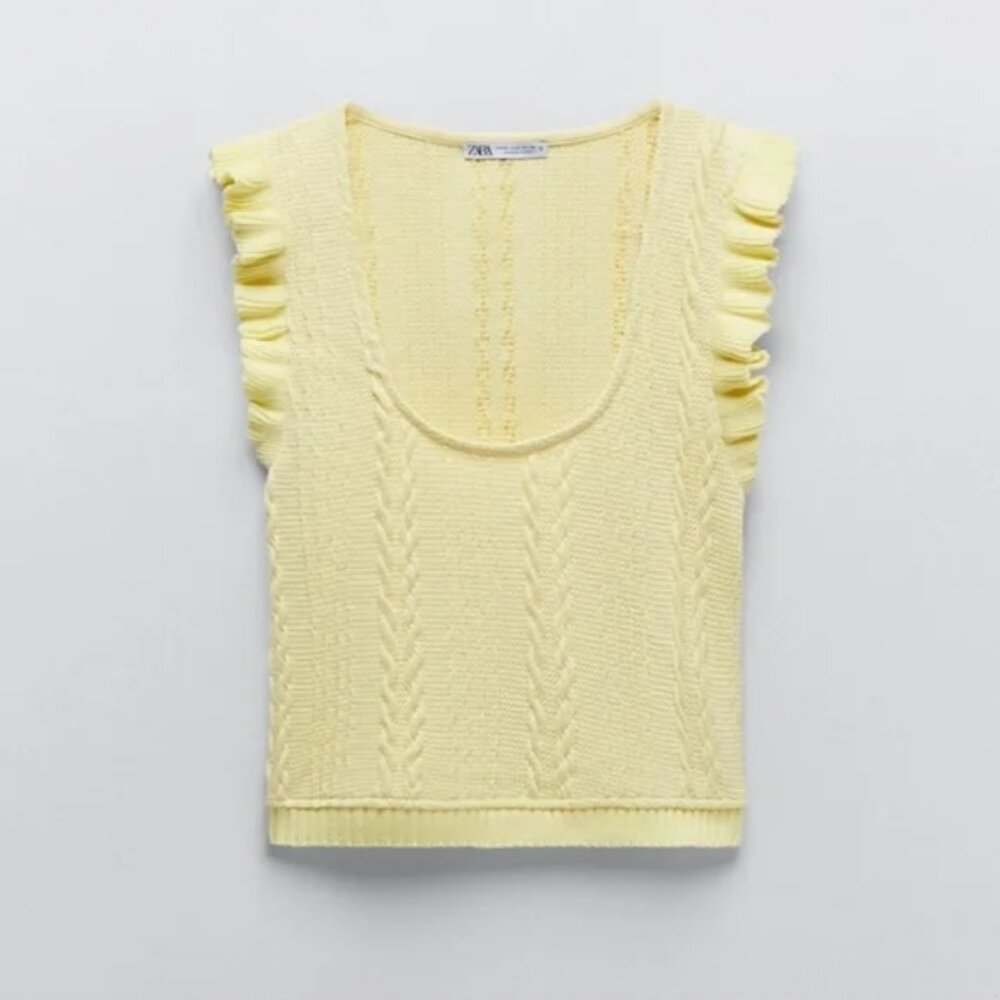 ZARA Yellow Knit Ruffle Sleeve Crop Top - Size M